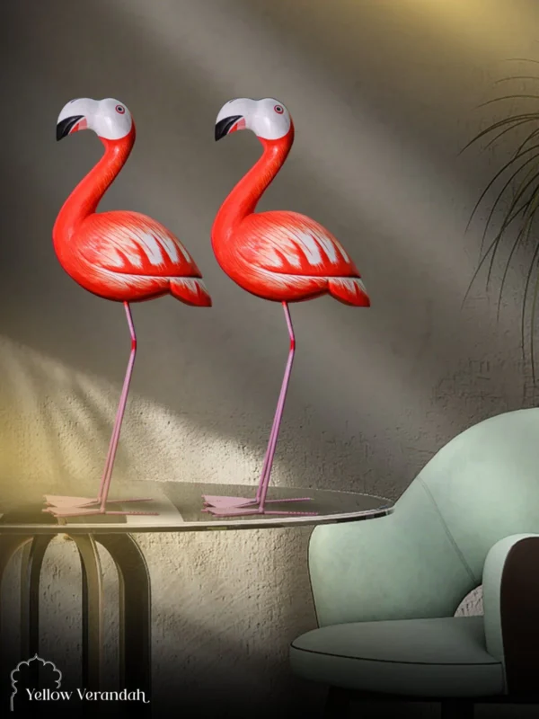 Wooden Flamingo Bird Decor Sculpture